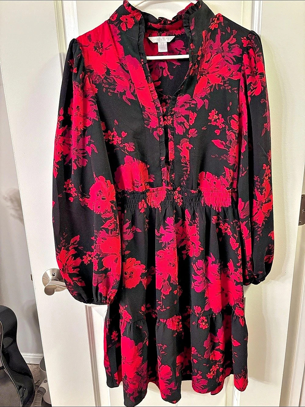London Times Floral Mini Dress in Black & Pink Size 10 Like New
